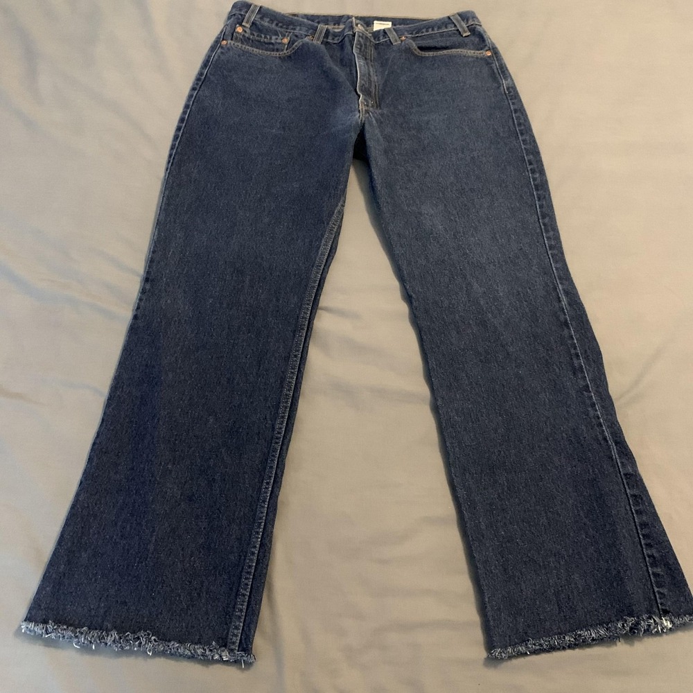 Levis 517 Jeans Mens 37x31 Blue Dark Wash Bootcut Regular Fit Denim‎ Raw Hem